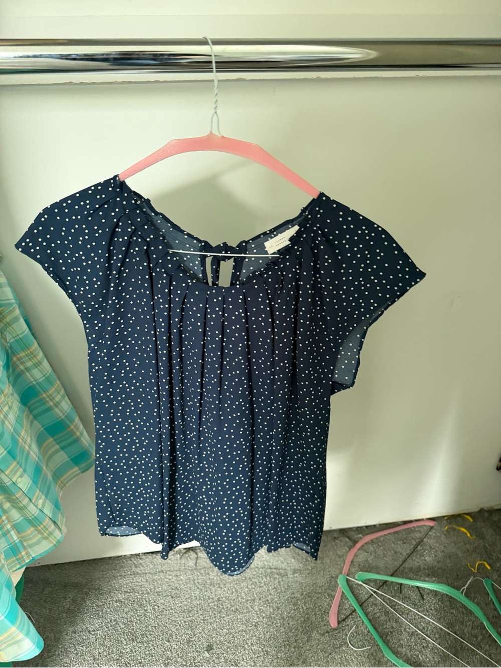 LC by Lauren Conrad Women’s Scoopneck Short sleeve blouse top blue Dot Size XL